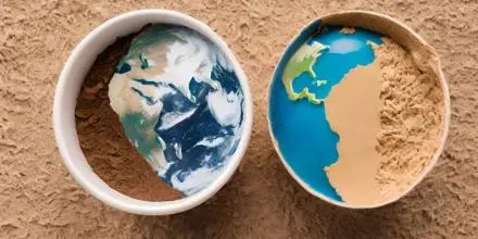 Dos vasos con tierra demostrando el daño que provoca el cambio climático