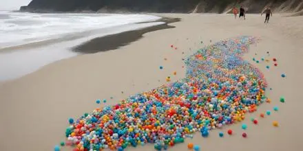Pellets de colores invadiendo desgraciadamente la playa