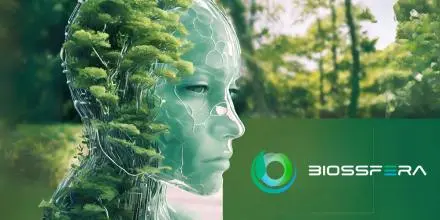 Avatar que representa la IA hecho de árboles junto con el logo de BiossFera Terra